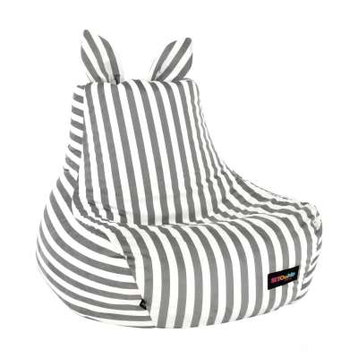 Csíkos nyuszifüles babzsákfotel, szürke-fehér - ZOO - Butopêa