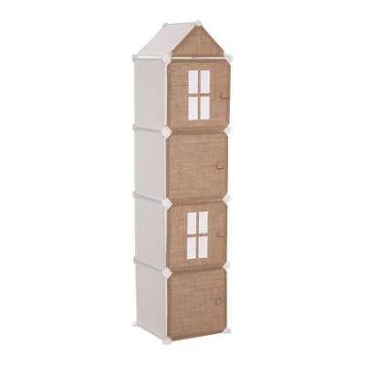 Házikós szekrény juta-műanyag, 4 részes, barna fehér - MAISONNETTE - Butopêa