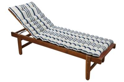 Matrac napozóágyhoz, csíkos, pamut, fehér - kék, 60x180 cm - MANDUEL - Butopêa