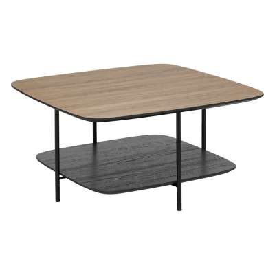 Dohányzóasztal, polccal, fa - fém, barna - fekete - TRUC - Butopêa