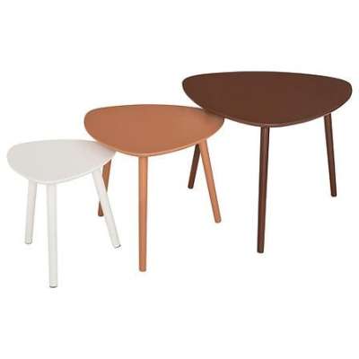 Dohányzóasztal szett, 3db, fa, sötétbarna - terrakotta - fehér - TRIO - Butopêa