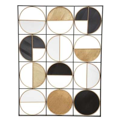 Fali dekoráció 100x76 cm, kör formákkal, fém, fehér - bézs - fekete - GEOMETRICO - Butopêa