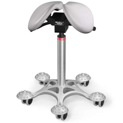 Salli Twin nyeregszék Kárpit színe: Bőr - világosszürke #01085, Szerkezet: króm + masszázs Salli bázis, Testmagasság_ Alacsony (S) - 150 cm-ig