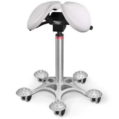 Salli Twin nyeregszék Kárpit színe: Bőr - fehér #00109, Szerkezet: króm + masszázs Salli bázis, Testmagasság_ Közepes (M) - 180 cm-ig