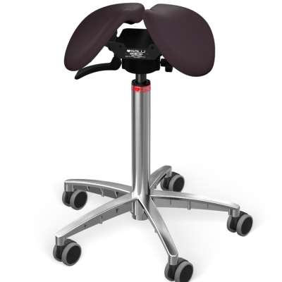 SALLI Swing nyeregszék Kárpit színe: Szintetikus bőr - acélszürke #6798, Szerkezet: króm + standard bázis, Testmagasság_ Alacsony (S) - 150 cm-ig