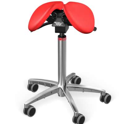 Salli MultiAdjuster nyeregszék Kárpit színe: Bőr - piros #05011, Szerkezet: króm + standard bázis, Testmagasság_ Alacsony (S) - 150 cm-ig