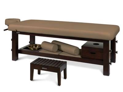 Fabulo Shirodhara többfunkciós ajurvédikus masszázságy Fa színe: sötét dió, Kárpit színe: barna