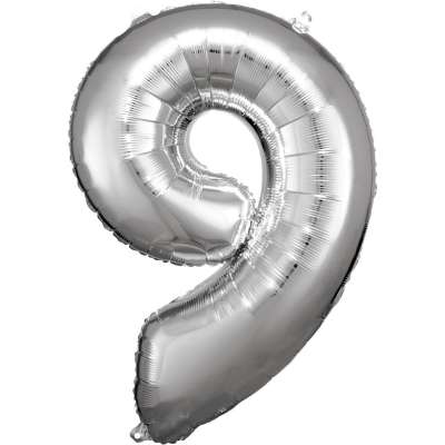 Amscan 9-es ezüst szám születésnapi fólia lufi