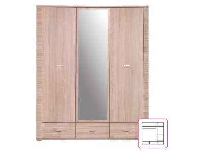 TEM-GRAND 02 3 ajtós akasztós, tükrös szekrény