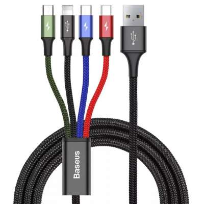 Baseus Rapid Series 4 az 1-ben USB-kábel 2xUSB-C / Lightning / Micro 3,5A 1,2 m, fekete