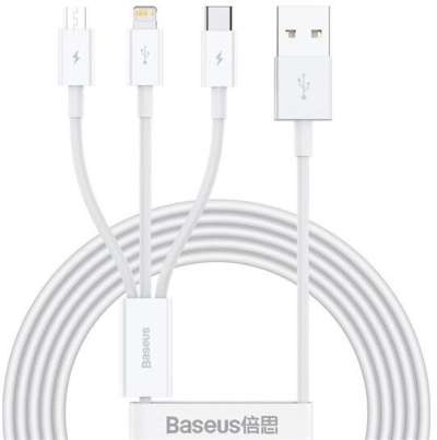 Baseus Superior 3 az 1-ben USB-kábel, USB-mikroUSB / USB-C / Lightning, 3.5A 1,5 m, fehér
