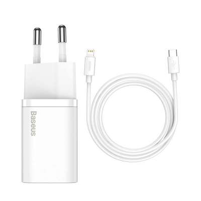 Baseus Super Si 1C hálózati gyorstöltő + 1m USB C-Lightning kábel 20W, fehér