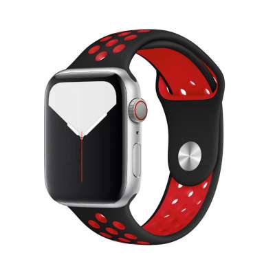Szilikon Sport Apple Watch Szíj - Fekete-Piros - M/L - 42, 44, 45, 49mm