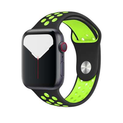 Szilikon Sport Apple Watch Szíj - Fekete-Neonzöld - S/M - 42, 44, 45, 49mm