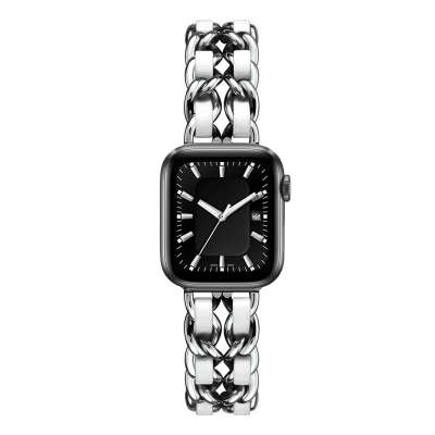 Ladies Rozsdamentes Acél Apple Watch Szíj - Ezüst - Fehér - 42, 44, 45, 49mm