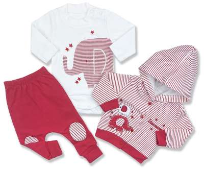 3részes babaruha szett- Elci Elefánt, piros Méret: 56 (0-2hó)