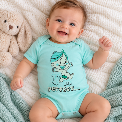 Baba body, rövid ujjú-PERFECT, zöld Méret: 80 (9-12hó)