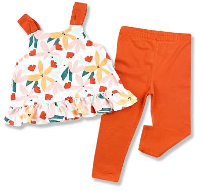 Lányka nyári szett- Flower, narancssárga Méret: 116 (6éves)