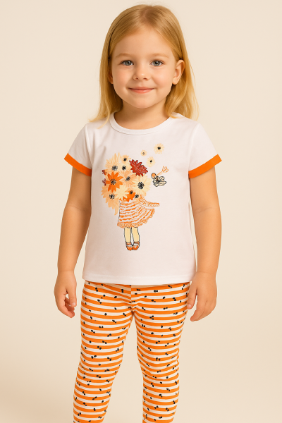 Lányka nyári szett- Kislány virágokkal Méret: 116 (6éves)