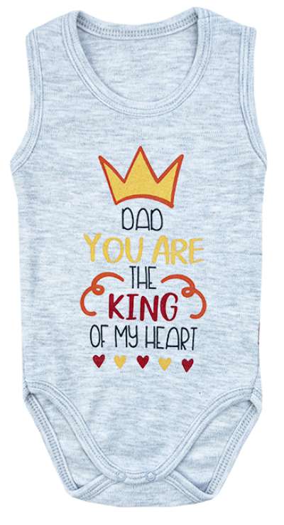 Baba ujjatlan body, kombidressz- Apa a szívem királya, szürke Méret: 62 (2-4hó)