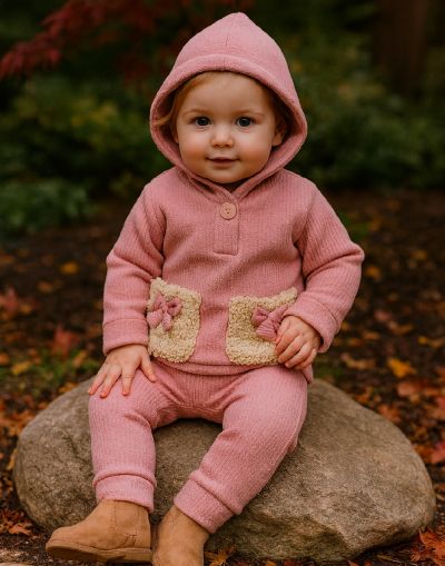 2részes melegítő szett a hűvösebb napokra- Katarína, lilás-rózsaszín Méret: 86 (12-18hó)