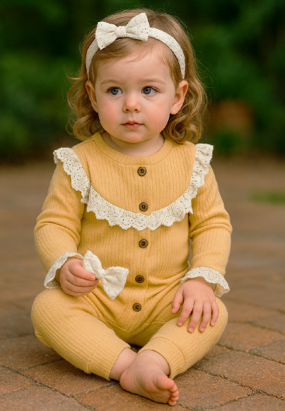 2 részes baba overál- Vintage, mustárszín Méret: 56 (0-2hó)