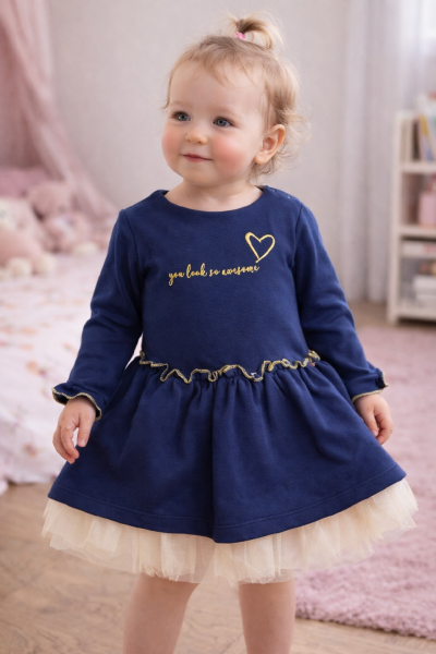 Hosszú ujjú kislány ruha- Csodálatosan nézel ki, sötétkék Méret: 80 (9-12hó)