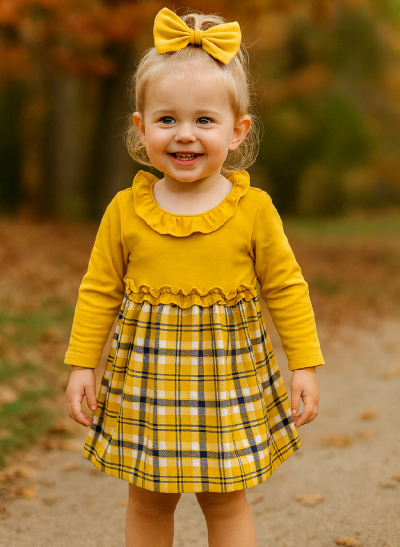 Hosszú ujjú kislány ruha- Elegáns, mustárszín Méret: 80 (9-12hó)