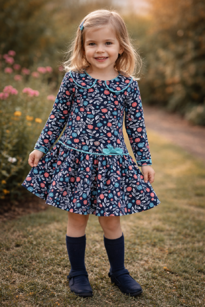 Hosszú ujjú kislány ruha- Klasszikus, kék Méret: 74 (6-9hó)