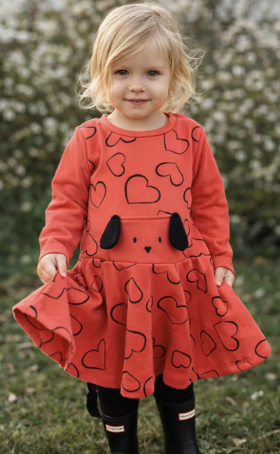 Hosszú ujjú kislány ruha- Kutyus, lazacszín Méret: 86 (12-18hó)