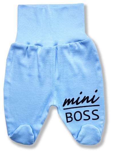 Lábfejes pamut baba nadrág - Mini Boss, kék Méret: 68 (4-6hó)
