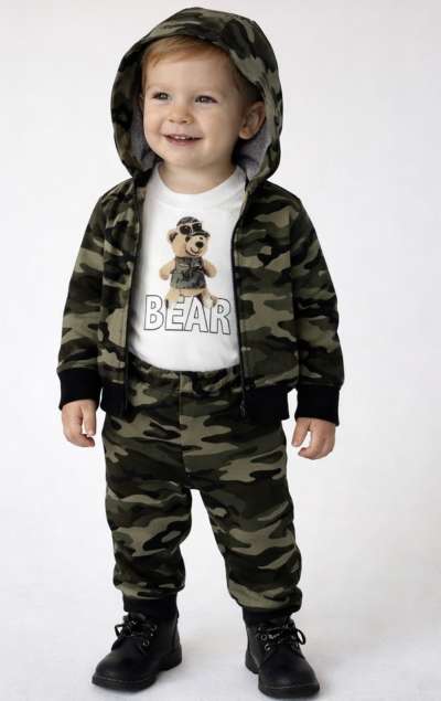 3részes babaruha szett- Maci, terepmintás Méret: 62-68