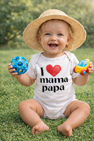 Baba body, rövid ujjú- Szeretem anyucit és apucit Méret: 62 (2-4hó)