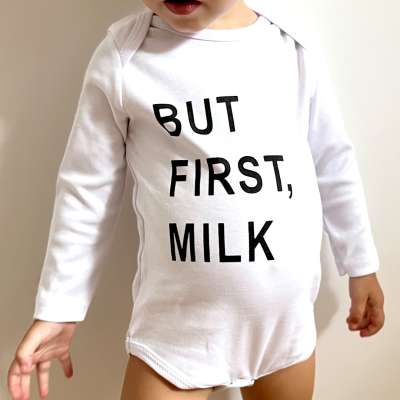 Egyedi baba body, hosszú ujjú- Tejet kérek Méret: 80 (9-12hó)