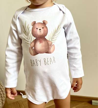 Egyedi baba body, hosszú ujjú- Baba maci Méret: 62 (2-4hó)