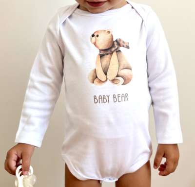 Egyedi baba body, hosszú ujjú- Baba medve Méret: 62 (2-4hó)