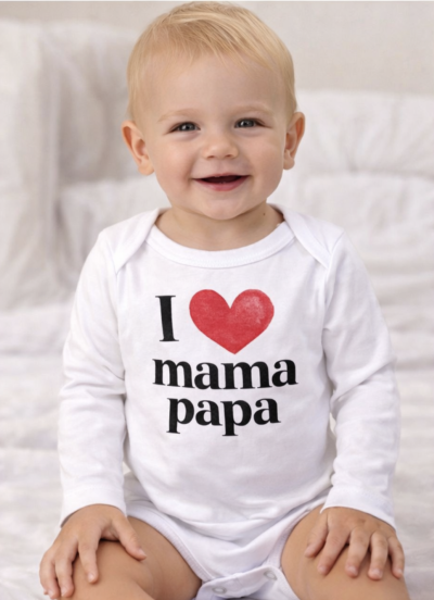 Egyedi baba body, hosszú ujjú- Szeretem anyucit és apucit Méret: 68 (4-6hó)