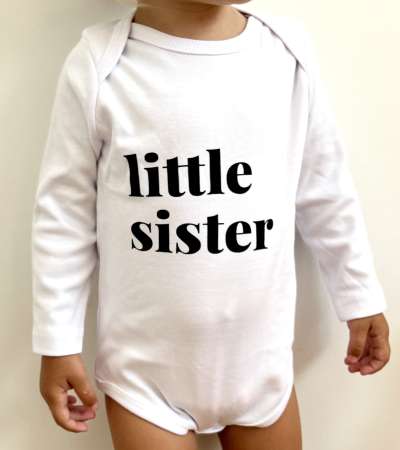 Egyedi baba body, hosszú ujjú- Kistesó (lány) Méret: 68 (4-6hó)