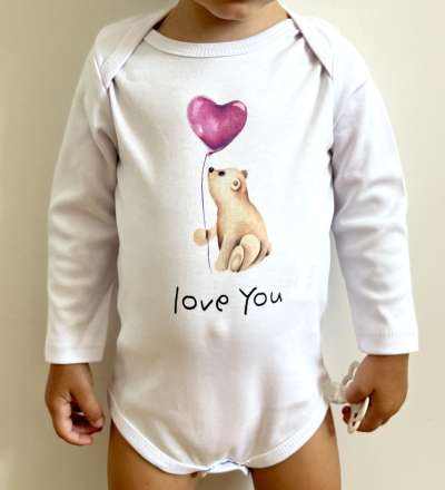 Egyedi baba body, hosszú ujjú- Szeretlek Méret: 56 (0-2hó)