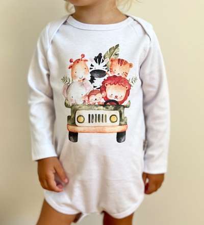 Egyedi baba body, hosszú ujjú- Szafari Méret: 62 (2-4hó)