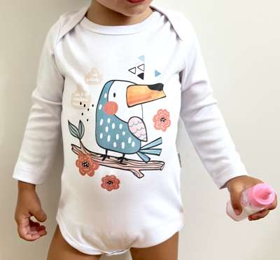 Egyedi baba body, hosszú ujjú- Madár a vadonban Méret: 74 (6-9hó)