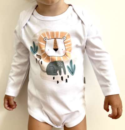 Egyedi baba body, hosszú ujjú- Oroszlán a vadonban Méret: 80 (9-12hó)