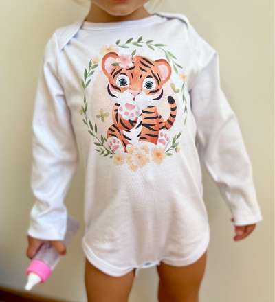 Egyedi baba body, hosszú ujjú- Cuki tigris Méret: 80 (9-12hó)