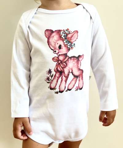 Egyedi baba body, hosszú ujjú- Rózsaszín bárányka Méret: 68 (4-6hó)