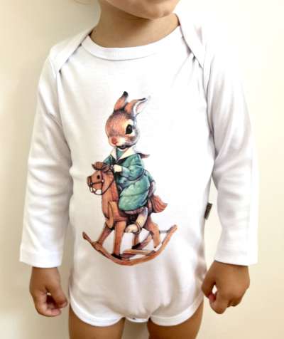 Egyedi baba body, hosszú ujjú- Nyuszika Méret: 56 (0-2hó)