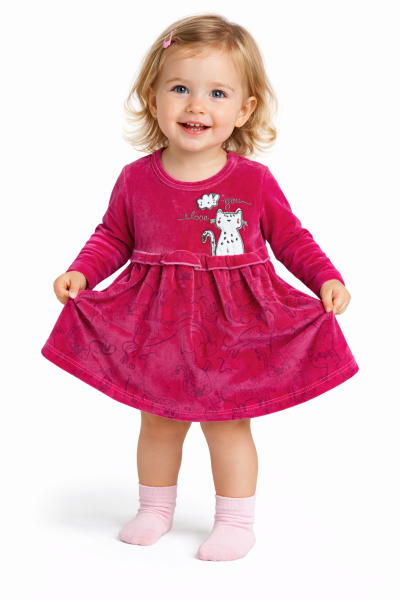 Plüss kislány piros ruha- Cicuska Méret: 62-68