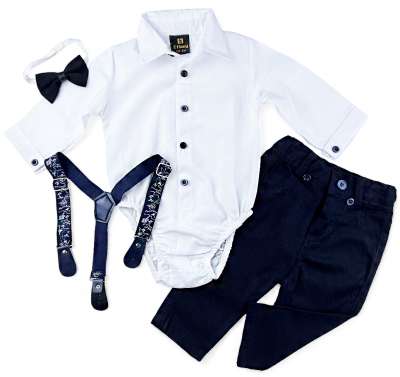 4részes elegáns fiús babaruha szett- Divat, klasszikus sötétkék Méret: 74 (6-9hó)