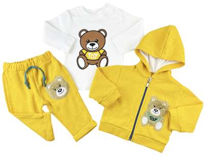 3részes babaruha szett- Maci, mustársárga Méret: 86 (12-18hó)