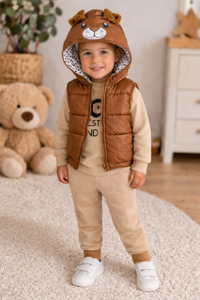 3 részes baba- és gyerekruha szett mellénnyel – Kutyus Méret: 4 éves