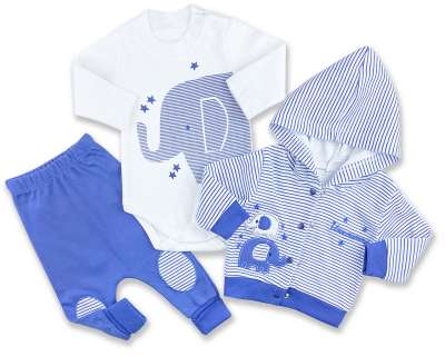 3részes babaruha szett- Elci Elefánt, kék Méret: 56 (0-2hó)